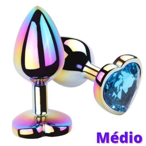 Plug anal Médio De aço Colorido com Joia Formato de Coração