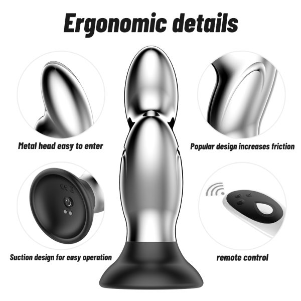 Plug Anal em Metal com Ventosa Recarregável 10 Velocidades - Image 5