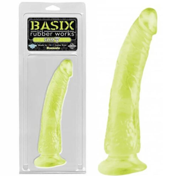 Pênis com ventosa Fosforescente - BASIX SLIM 7 DONG