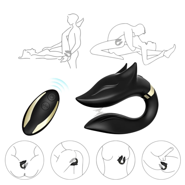 Vibrador De Casal Fox Preto Recarregável com 09 Velocidades - Image 5