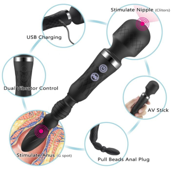 Massageador Varinha Com 2 Pontas Vibratórias Maleável - USB - Image 2