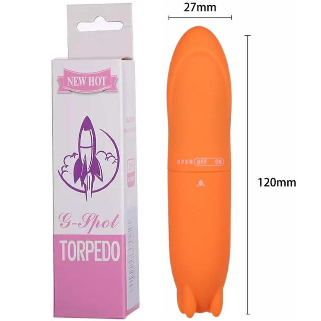 Mini Vibrador Torpedo Laranja Aveludado Multivelocidade
