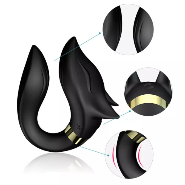 Vibrador De Casal Fox Preto Recarregável com 09 Velocidades - Image 6