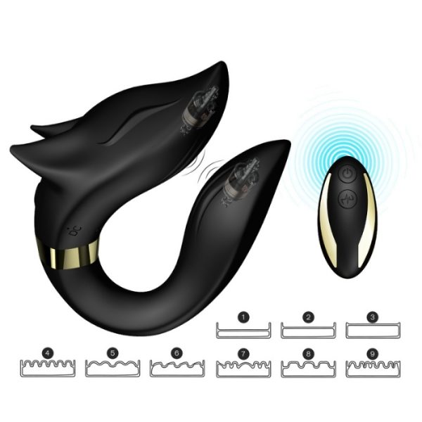 Vibrador De Casal Fox Preto Recarregável com 09 Velocidades - Image 2