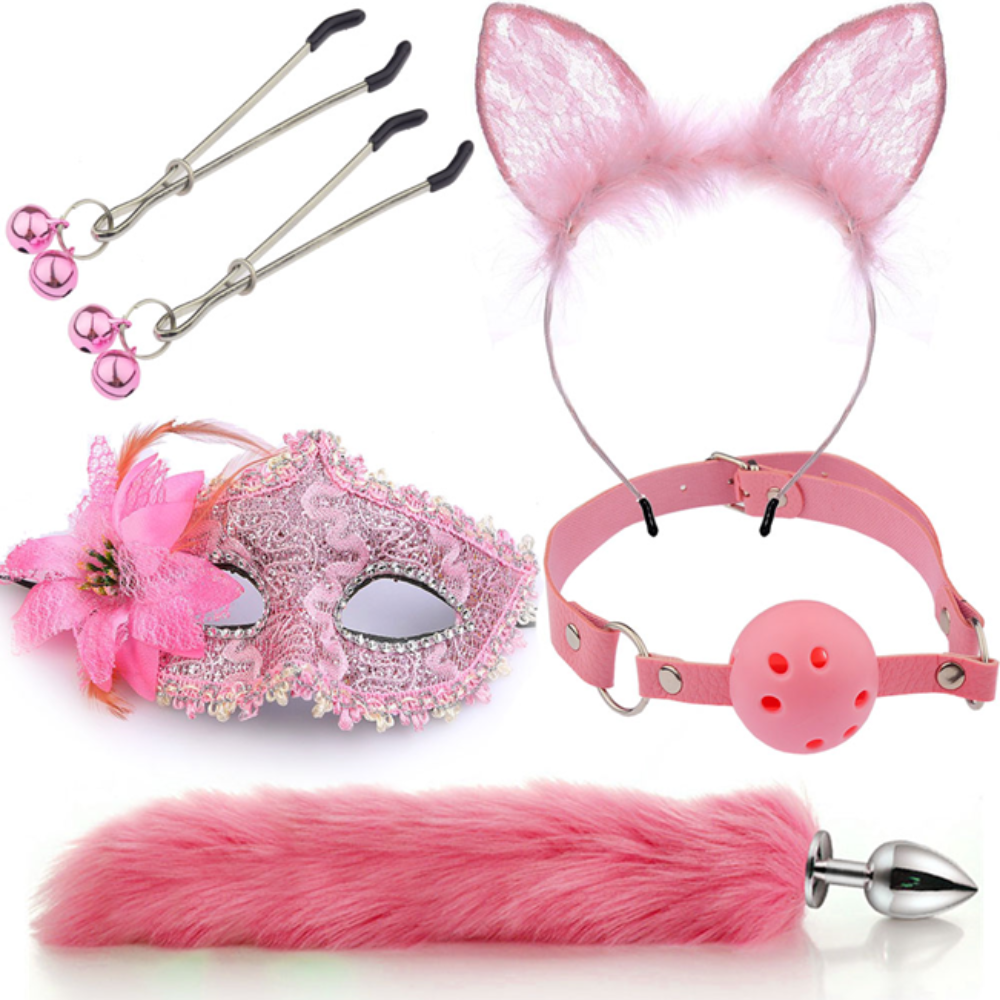 Kit Fantasia Sensual de Raposa 5 em 1 Completo na Cor Rosa