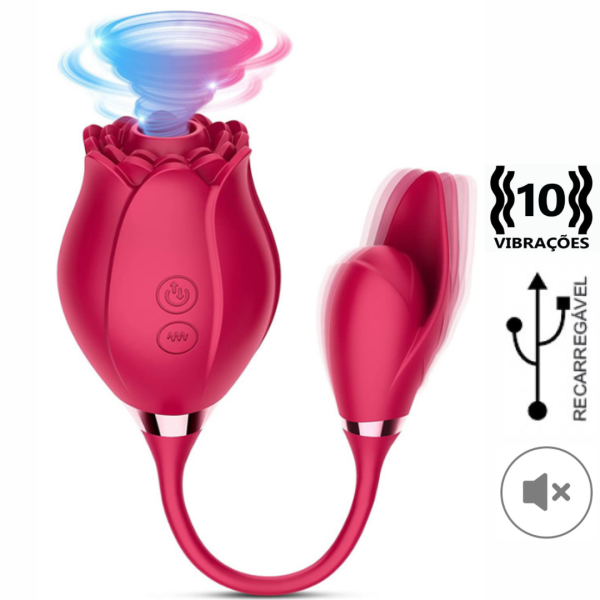 Vibrador Duplo No Formato de Flor Com Sucção - Recarregavel