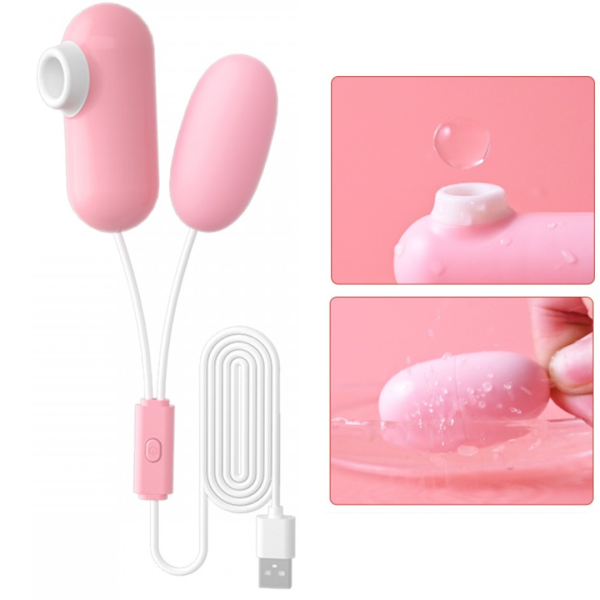 Vibrador Ponta Dupla Com Sugador e Bullet de 12 Vibrações