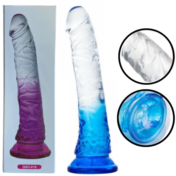 Prótese Realística com Ventosa e Degrade na Cor Azul 20cm