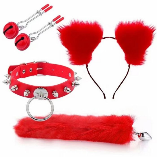 Kit Na Cor Vermelho de Plug Cauda, Prendedor, Coleira, Tiara