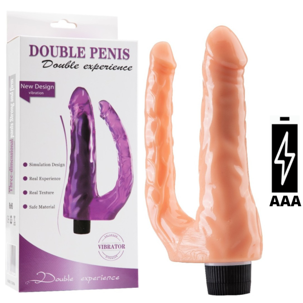 Vibrador Pênis Duplo Multivelocidade na Cor Bege - 22x4CM