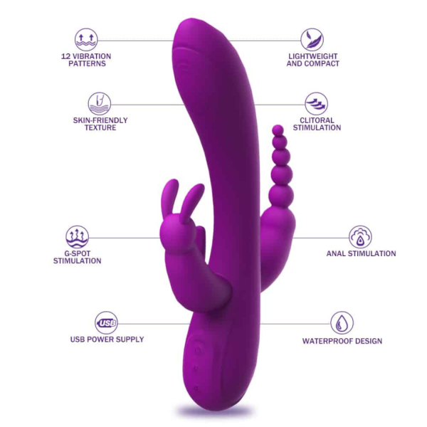 Vibrador Triplo Com Estimulador de Ponto G, Anal e Clitoris - Image 5