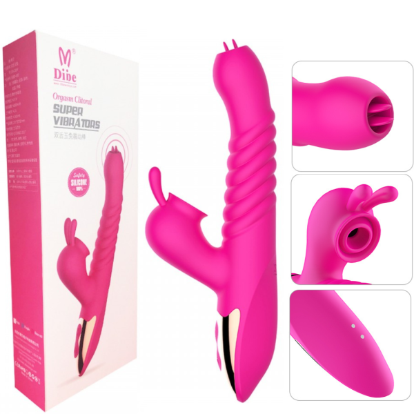 Vibrador Com Vai e Vem e Língua + Estimulador com Sucção USB