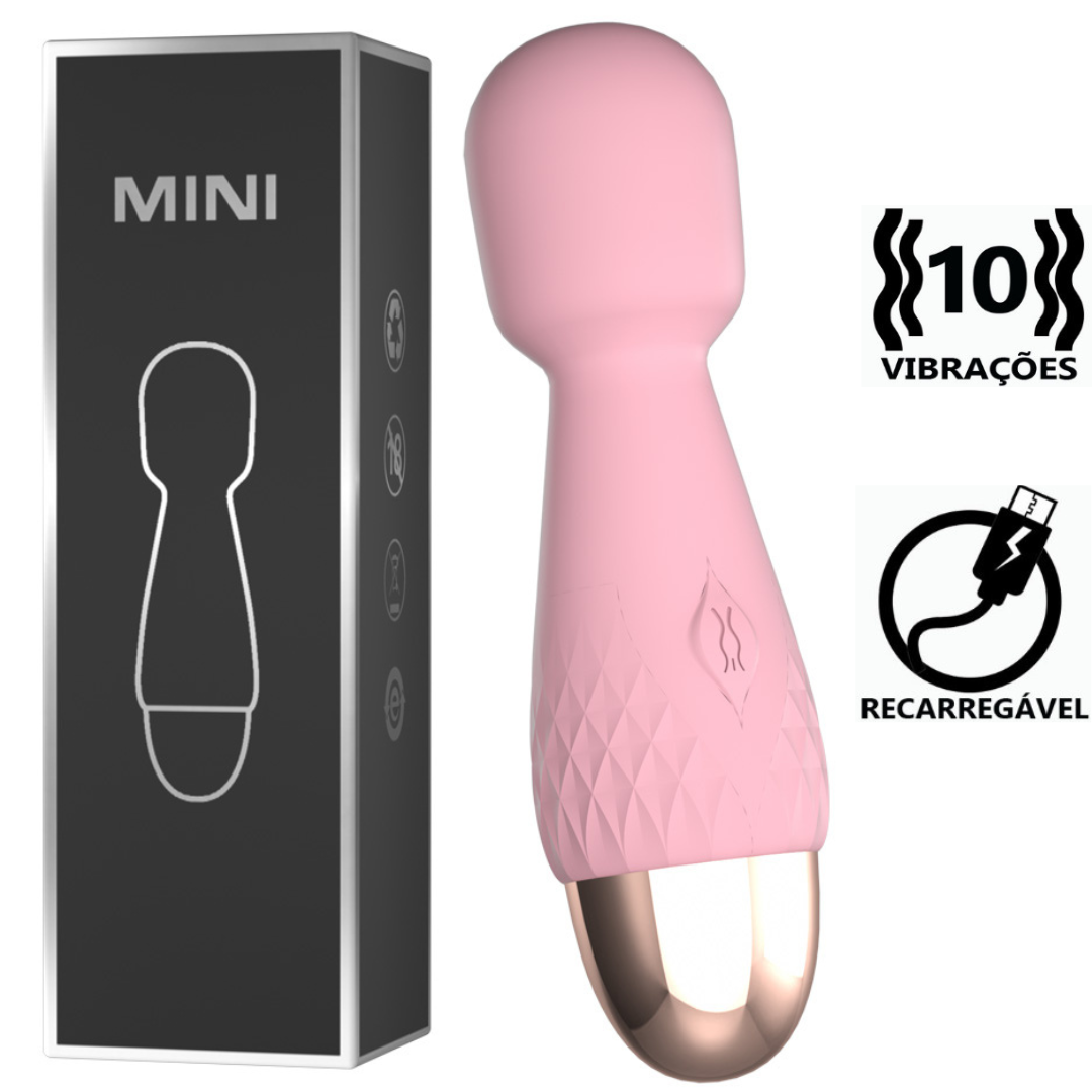 Mini Massageador Corporal Aveludado Rosa Recarregável 10CM