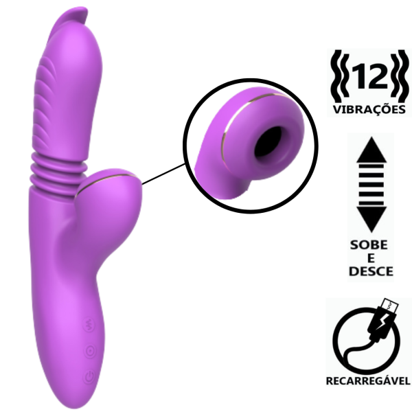 Vibrador Super Potente com Vai e vem e Sucção, Recarregável