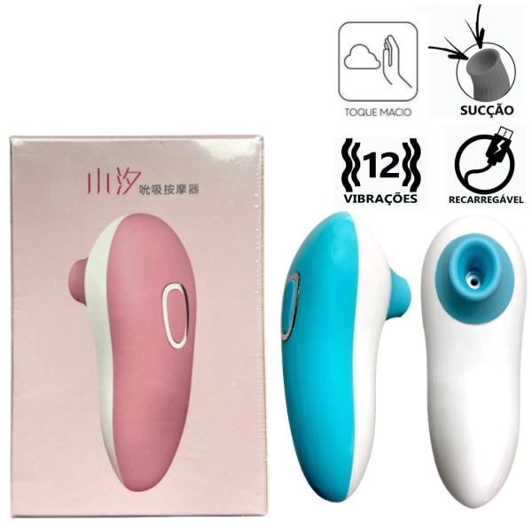 Vibrador Massageador de Clitoris USB Sucção 12 Velocidades Azul