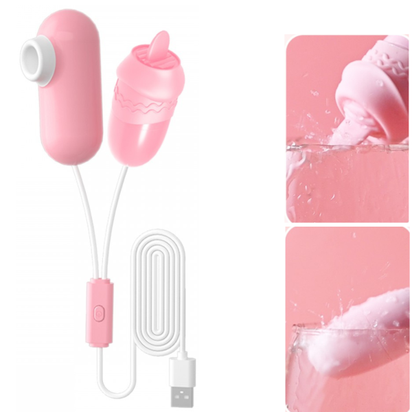 Vibrador Capsula Dupla Com Sugador e Língua Estimuladora USB