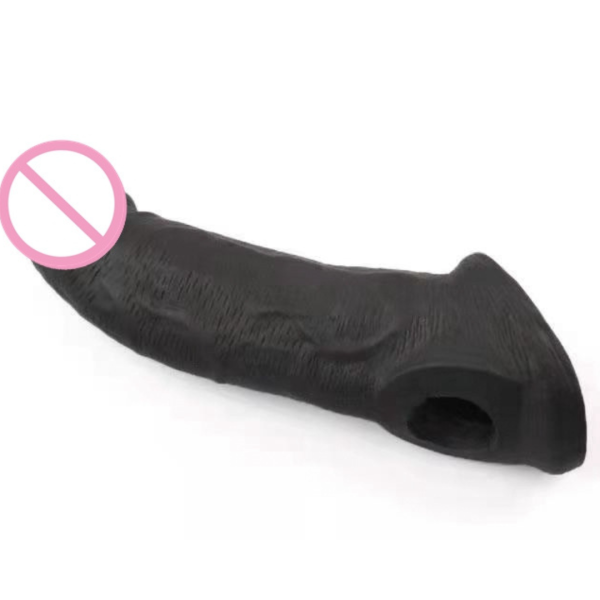 Capa Peniana em Cyberskin Com Anel para Escroto Preta 20CM - Image 2