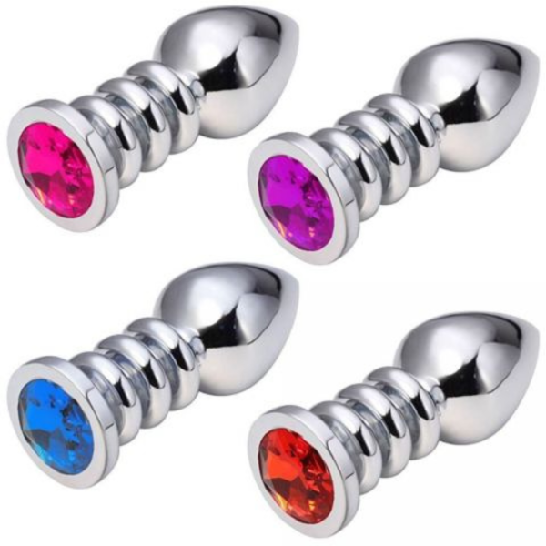 Plug Anal Ondulado Metal Com Joia Brilhante 10 x 3,8 Cm