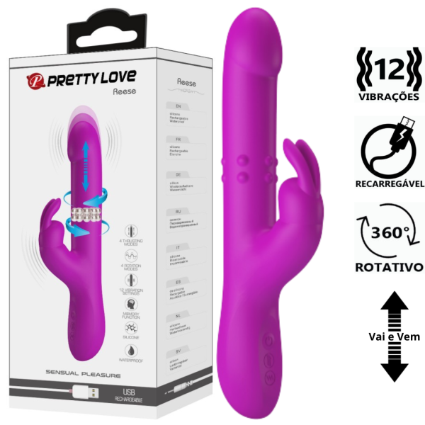 Vibrador de Ponto G Rotativo + Vai e Vem Com Coelhinho Reese