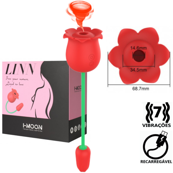 Vibrador Formato de Rosa 2 em 1 Sugador e Penetrador - USB