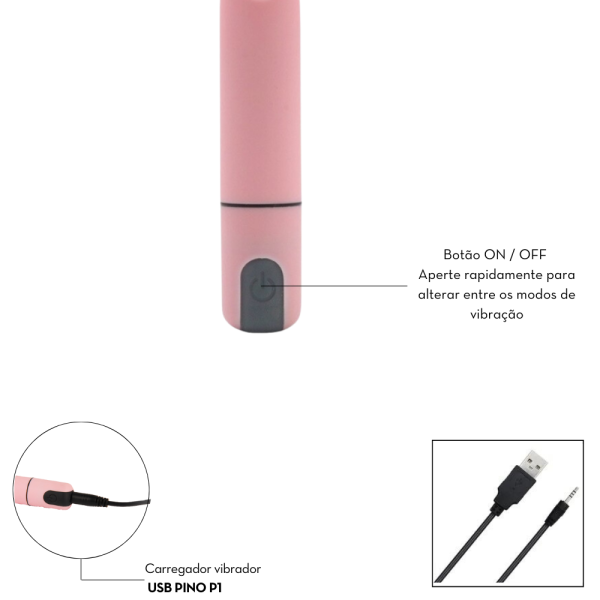 Vibrador Cápsula Rosa Aveludada Recarregável, 10 Velocidades - Image 3