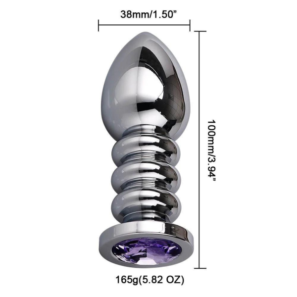 Plug Anal Ondulado Metal Com Joia Brilhante 10 x 3,8 Cm - Image 2