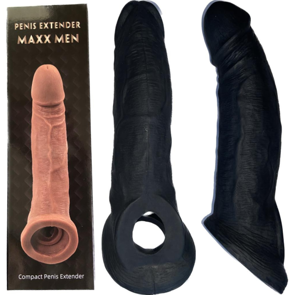 Capa Peniana em Cyberskin Com Anel para Escroto Preta 20CM