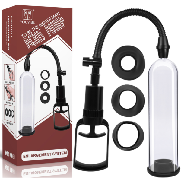 Bomba Peniana Manual com 3 Aneis Incluso 22x7cm - Penis Pump