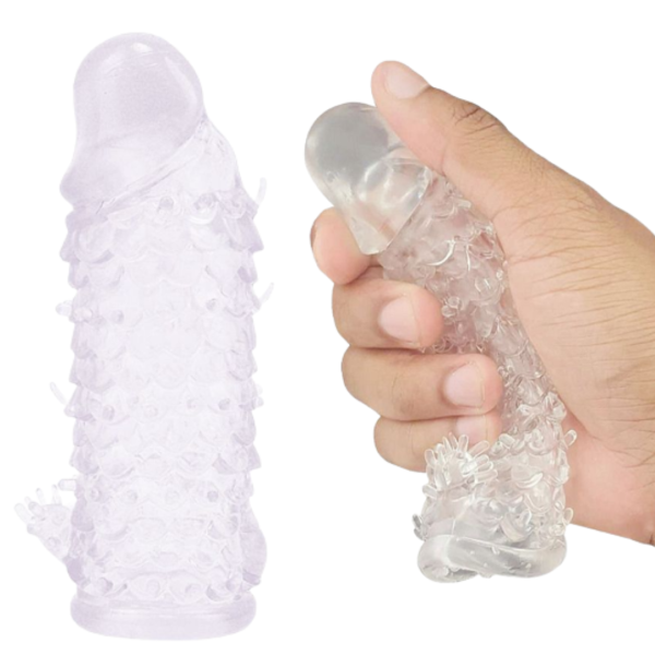 Capa Peniana Transparente Texturizada com Estimulador de Clitóris