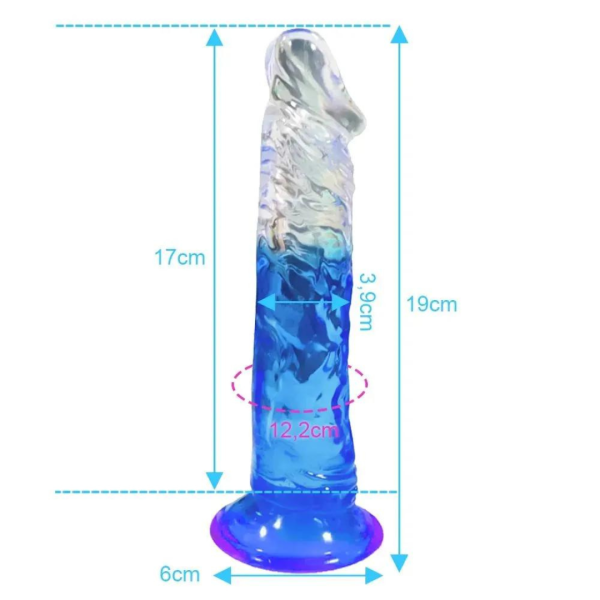 Pênis Transparente com Degrade Azul e Ventosa Azul 18.5x3.5cm - Image 3