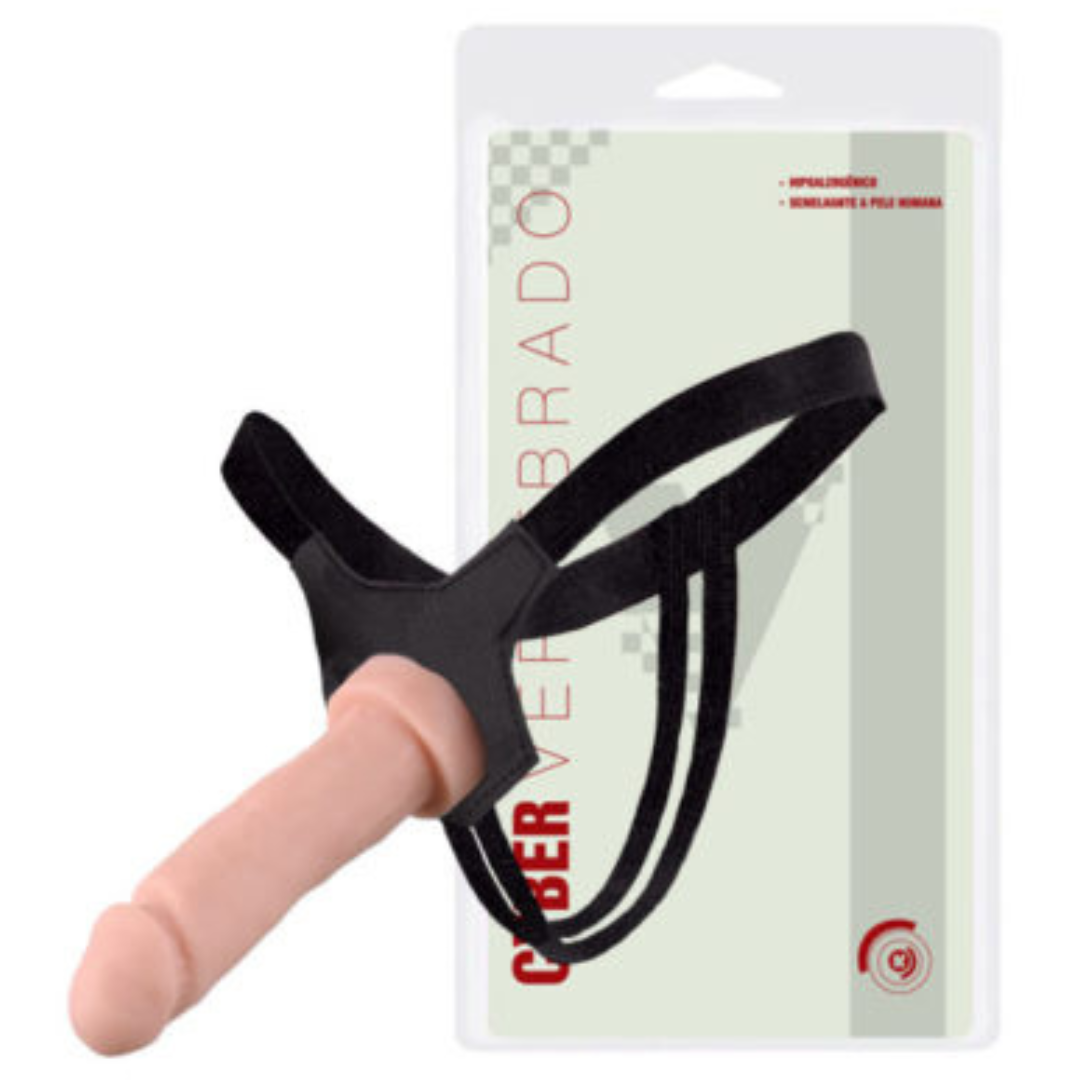 Cinta com Pênis Feito em Cyberskin 18,5x4CM Rosca - Cor Bege