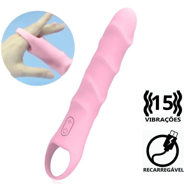 Vibrador Ponto G de 15 Velocidades Com Anel de Dedos - RICO