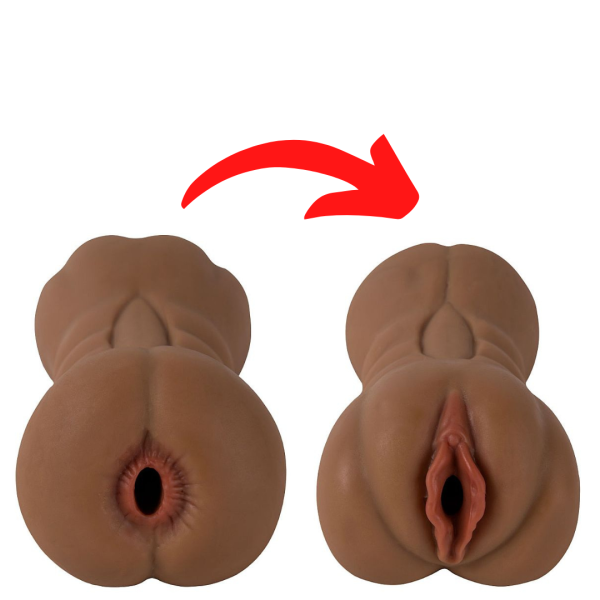 Masturbador Masculino Duplo Cyberskin Marrom Vagina e Ânus - Image 2