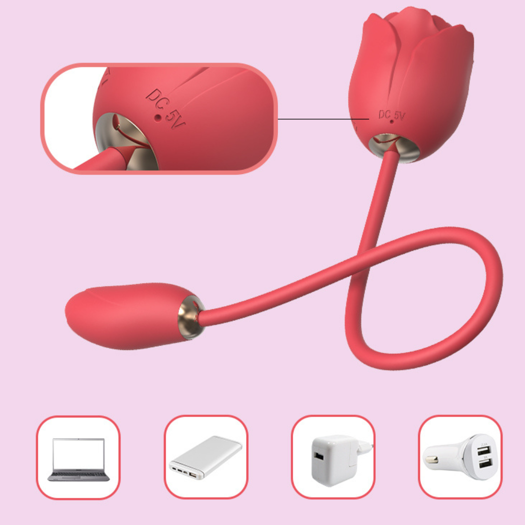 Estimulador Duplo em Formato de Rosa Com Sugador e Vibrador - Imagem 2