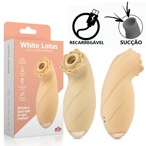 Vibrador e Sugador Com Estimulador de Clitóris White Lotus 7 Sucção