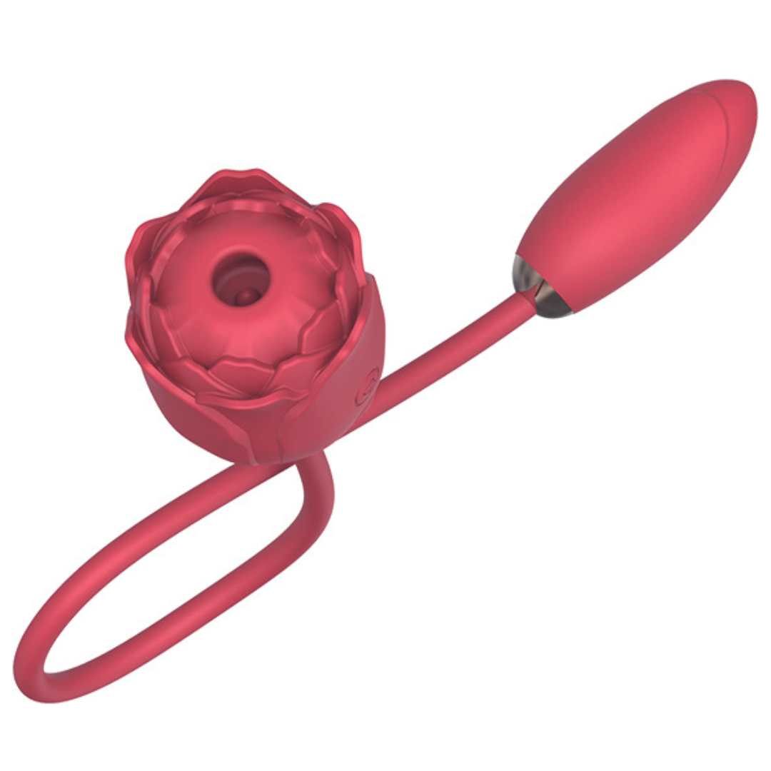 Estimulador Duplo em Formato de Rosa Com Sugador e Vibrador