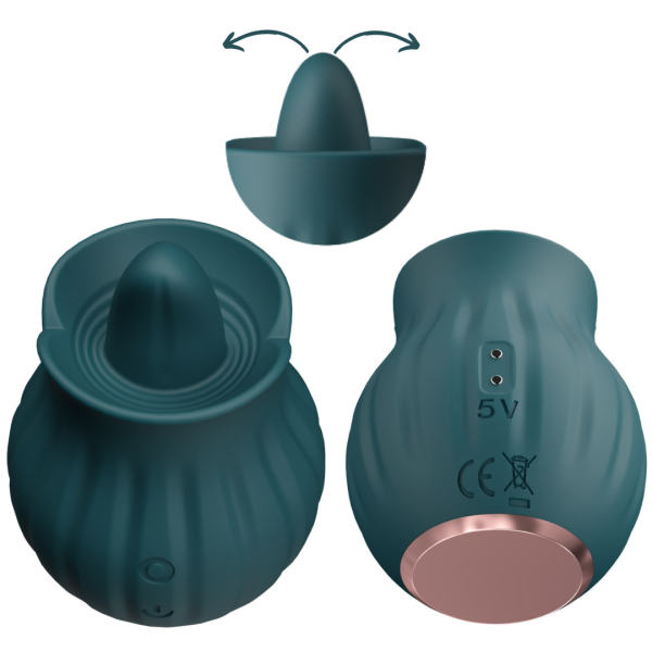 Vibrador Verde Com Língua Estimuladora de Seio e Clitóris