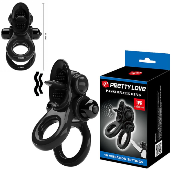 Anel Peniano Com Duplo Anel Silicone e Vibrador Pretty Love