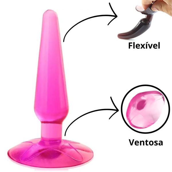 Plug Anal Para Iniciantes Em Silicone Flexivel Rosa Com Base