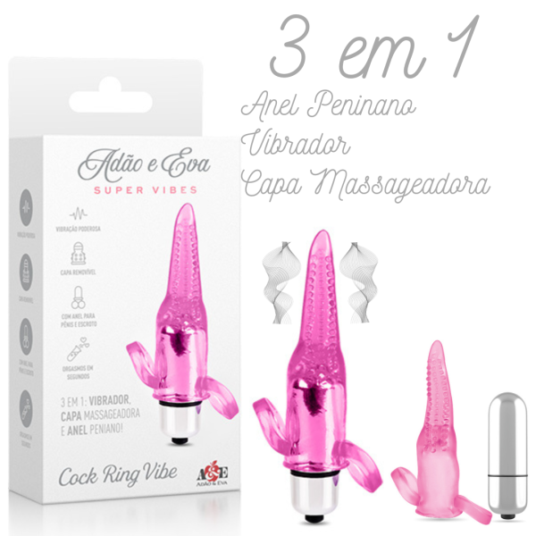 Vibrador Dedeira Cock Ring Em Silicone Macio Estimulador 3 em 1