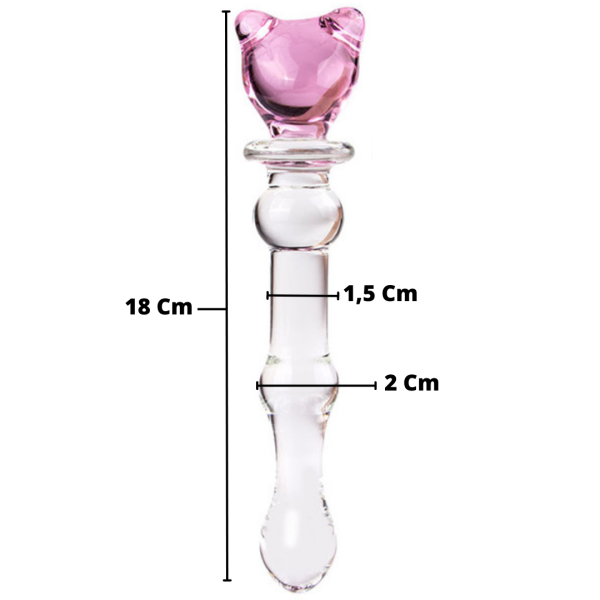 Plug Anal de Vidro Com Esferas Formato Gatinho Rosa 18 Cm - Image 2