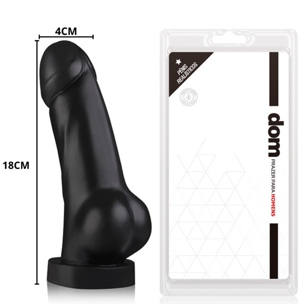 Pênis Realístico com Escroto Macio Cor Preta 18x4cm - Dom