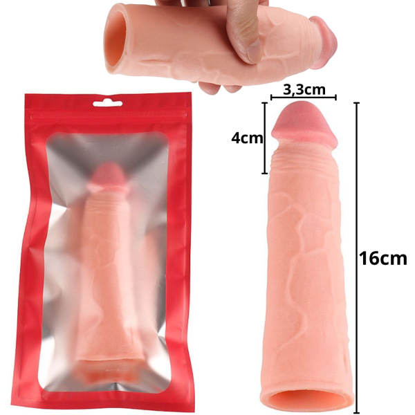Capa Peniana Ultra Realística Com Veias e Extensor de 4cm