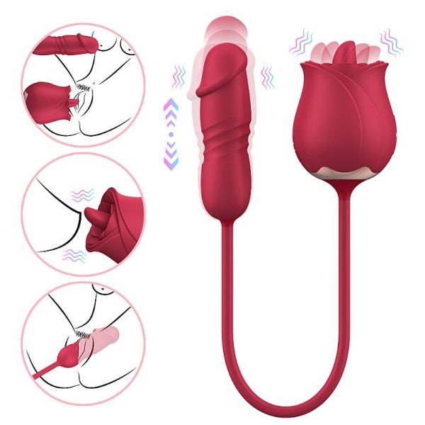 Vibrador Rosa Ponta Dupla Língua Estimuladora e Penetrador Vai e Vem