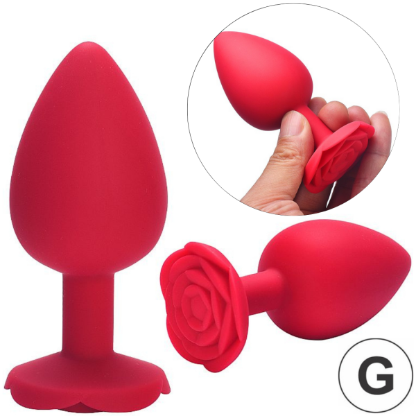 Plug Anal Grande em Silicone Vermelho Flexível Com Formato de Rosa