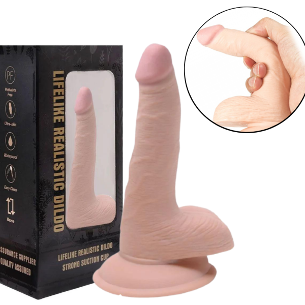Prótese Penis Realistico em Cyberskin 18x3,2cm com Ventosa