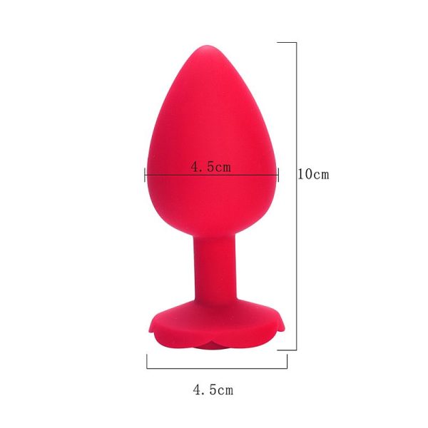 Plug Anal Grande em Silicone Vermelho Flexível Com Formato de Rosa - Image 2