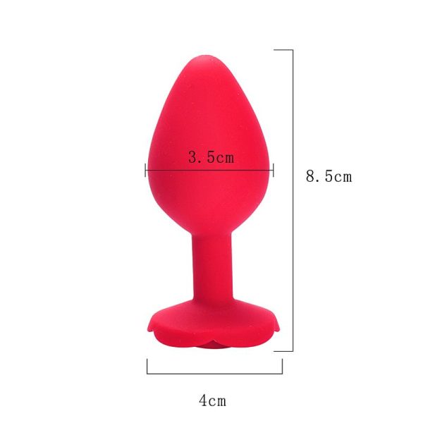 Plug Anal Vermelho em Silicone Com Formato de Rosa 8,5x3,5cm - Image 2