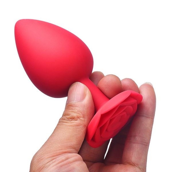Plug Anal Grande em Silicone Vermelho Flexível Com Formato de Rosa - Image 5
