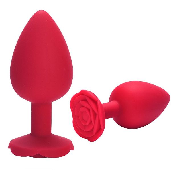 Plug Anal Grande em Silicone Vermelho Flexível Com Formato de Rosa - Image 4